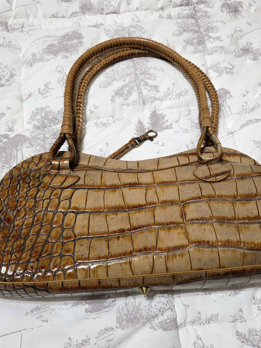 Preston & York Brown Croc Embossed Small Satchel Top Handle Zip Gold Hardware